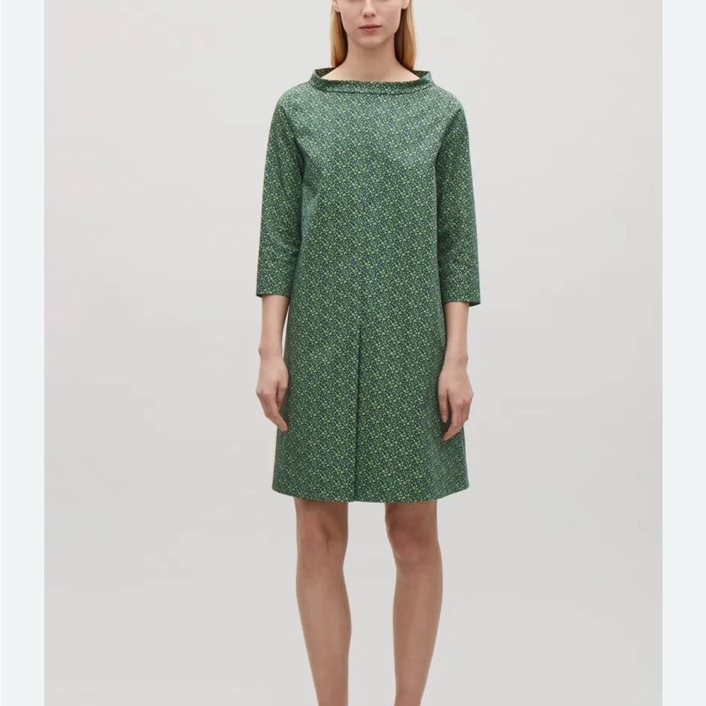 New COS stand collar a line poplin dress Kelly Green navy blue Patterned Dress 8
